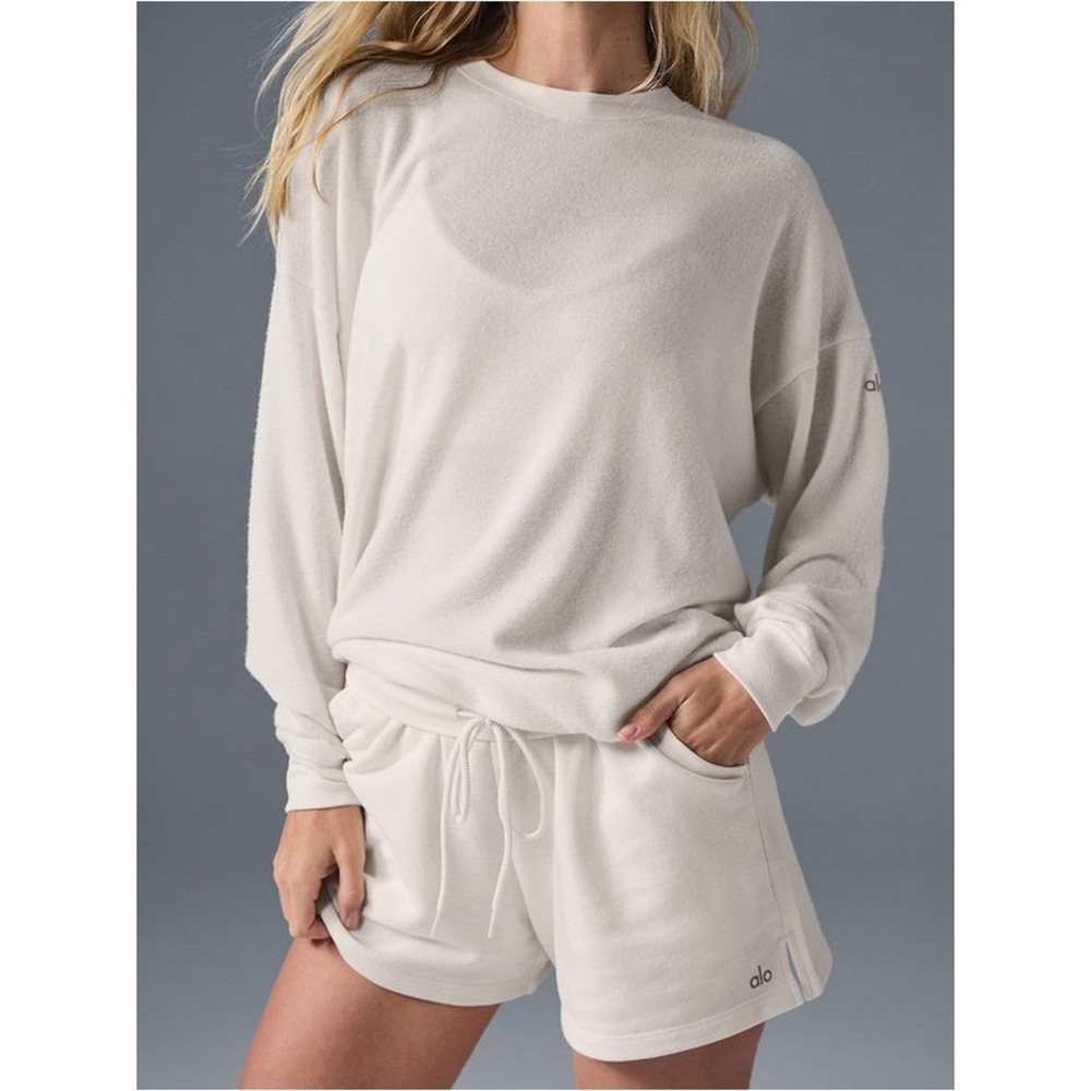 ALO Yoga Ivory Soho Pullover Oversized Sweatshirt Size S Sporty Spice Neutral